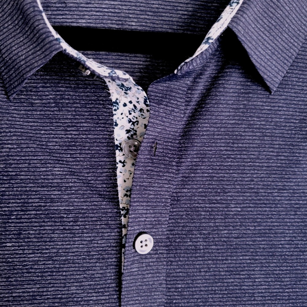 7 Diamonds Dawn Patrol Seamless Polo Men Large Navy Blue Stripe Performance Golf - Picture 2 of 13